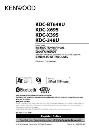 Kdc-Bt648u Kdc-X695 Kdc-X395 Kdc-348U