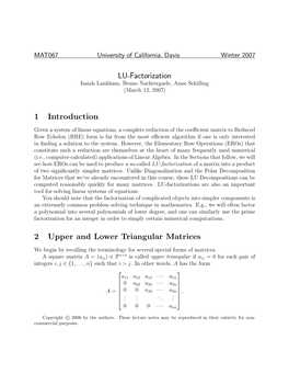 LU-Factorization 1 Introduction 2 Upper and Lower Triangular Matrices