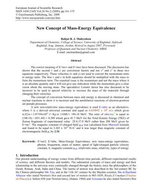 New Concept of Mass-Energy Equivalence
