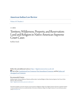 Land and Religion in Native American Supreme Court Cases Kathleen Sands