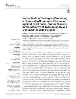 Immunization Strategies Producing a Humoral Igg Immune Response Against Devil Facial Tumor Disease in the Majority of Tasmanian Devils Destined for Wild Release