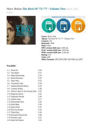 Marc Bolan the Best of '72-'77 - Volume Two Mp3, Flac, Wma