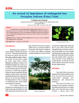 An Avowal of Importance of Endangered Tree Oroxylum Indicum (Linn.) Vent