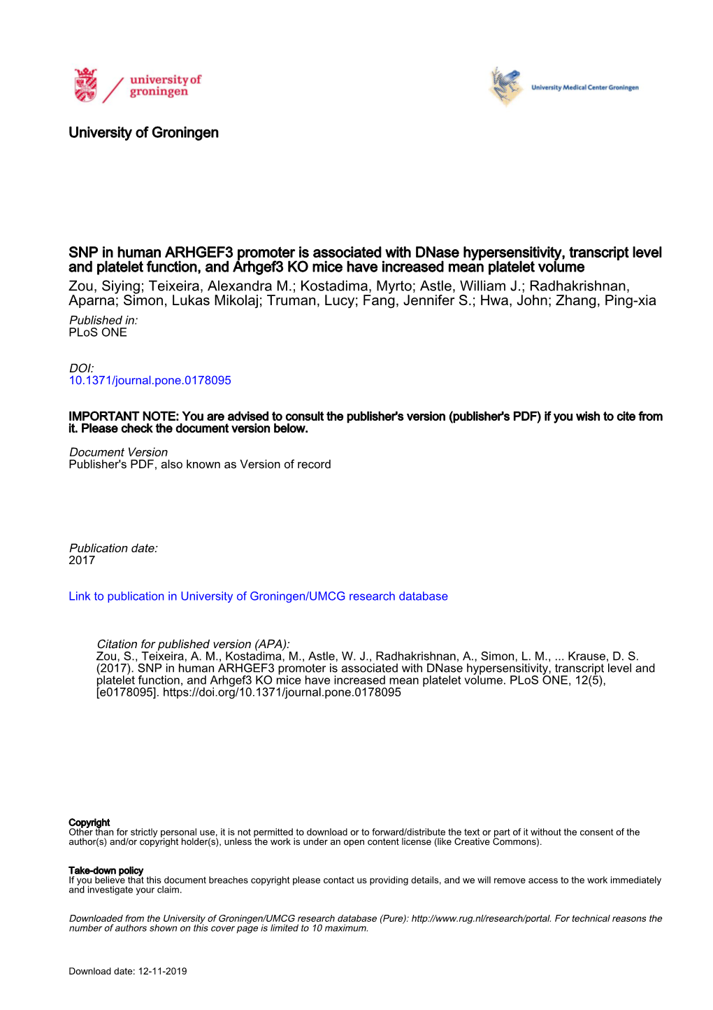 SNP in Human ARHGEF3 Promoter Is Associated with Dnase