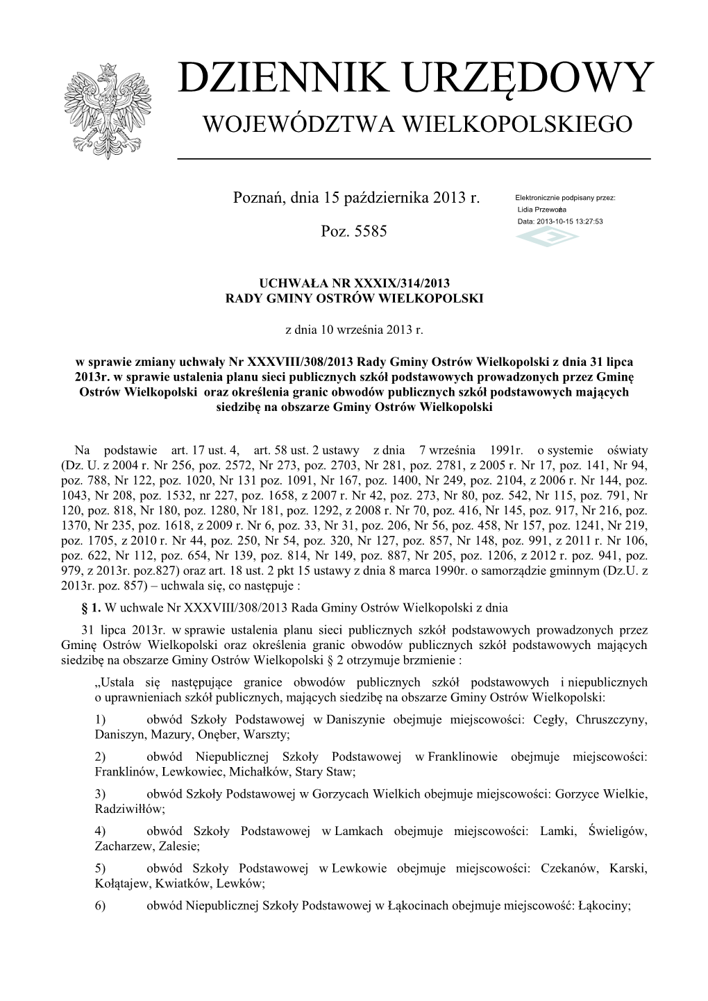 Uchwała Nr XXXIX/314/2013 Z Dnia 10 Września 2013 R