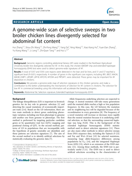 A Genome-Wide Scan of Selective Sweeps in Two Broiler Chicken Lines Divergently Selected for Abdominal Fat Content