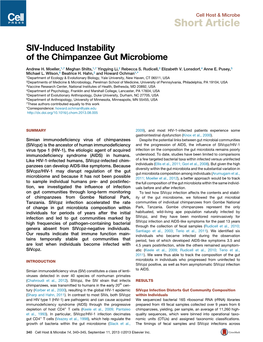 SIV-Induced Instability of the Chimpanzee Gut Microbiome