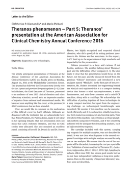 Theranos Phenomenon – Part 5: Theranos’ Presentation at the American Association for Clinical Chemistry Annual Conference 2016