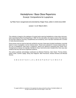 Heckelphone / Bass Oboe Repertoire Excerpt: Compositions for Lupophone