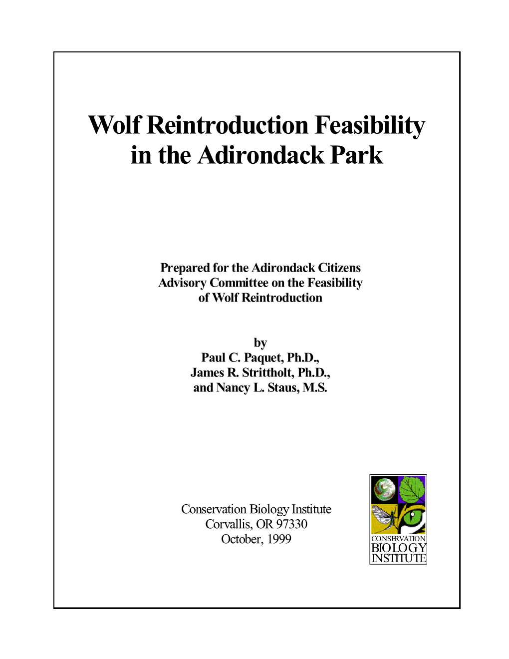 Wolf Reintroduction Feasibility in the Adirondack Park