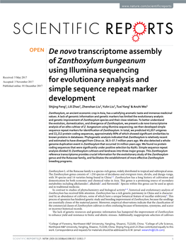 De Novo Transcriptome Assembly of Zanthoxylum Bungeanum Using