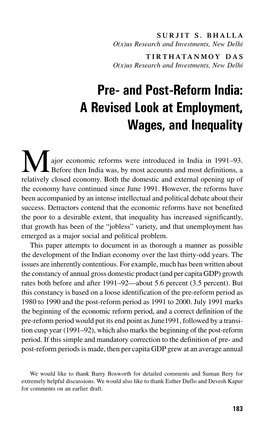 And Post-Reform India: a Revised Look at Employment, Wages, and Inequality