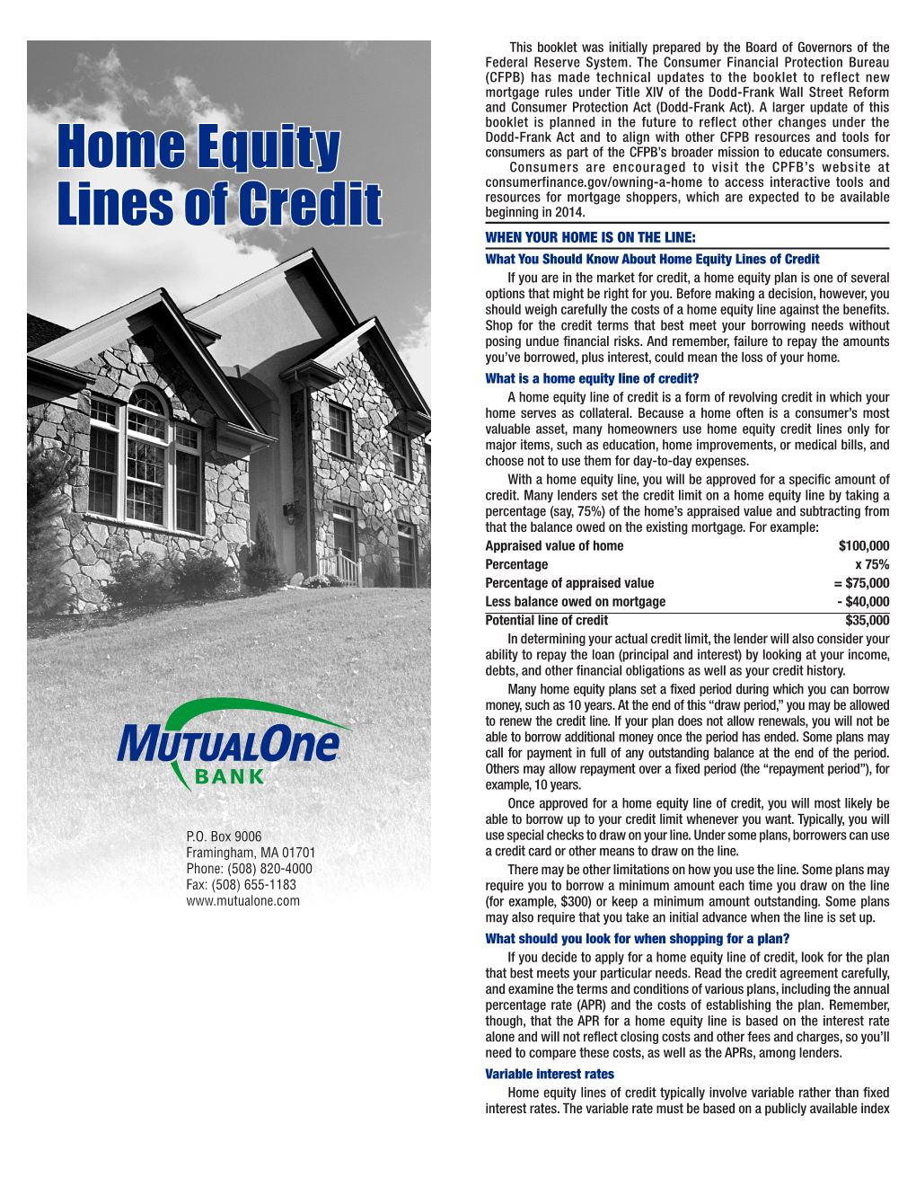 Home Equity Line of Credit Important Terms Disclosure