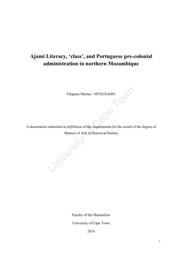 Ajami Literacy, ‘Class’, and Portuguese Pre-Colonial Administration in Northern Mozambique