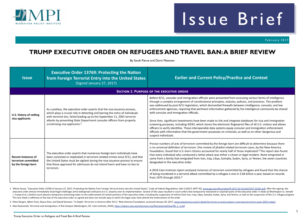 Trump Executive Order on Refugees and Travel Ban: a Brief Review