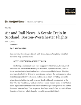 Air and Rail News: a Scenic Train in Scotland, Bostonwestchester Flights
