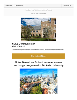 Notre Dame Law School Announces New Exchange Program with Tel