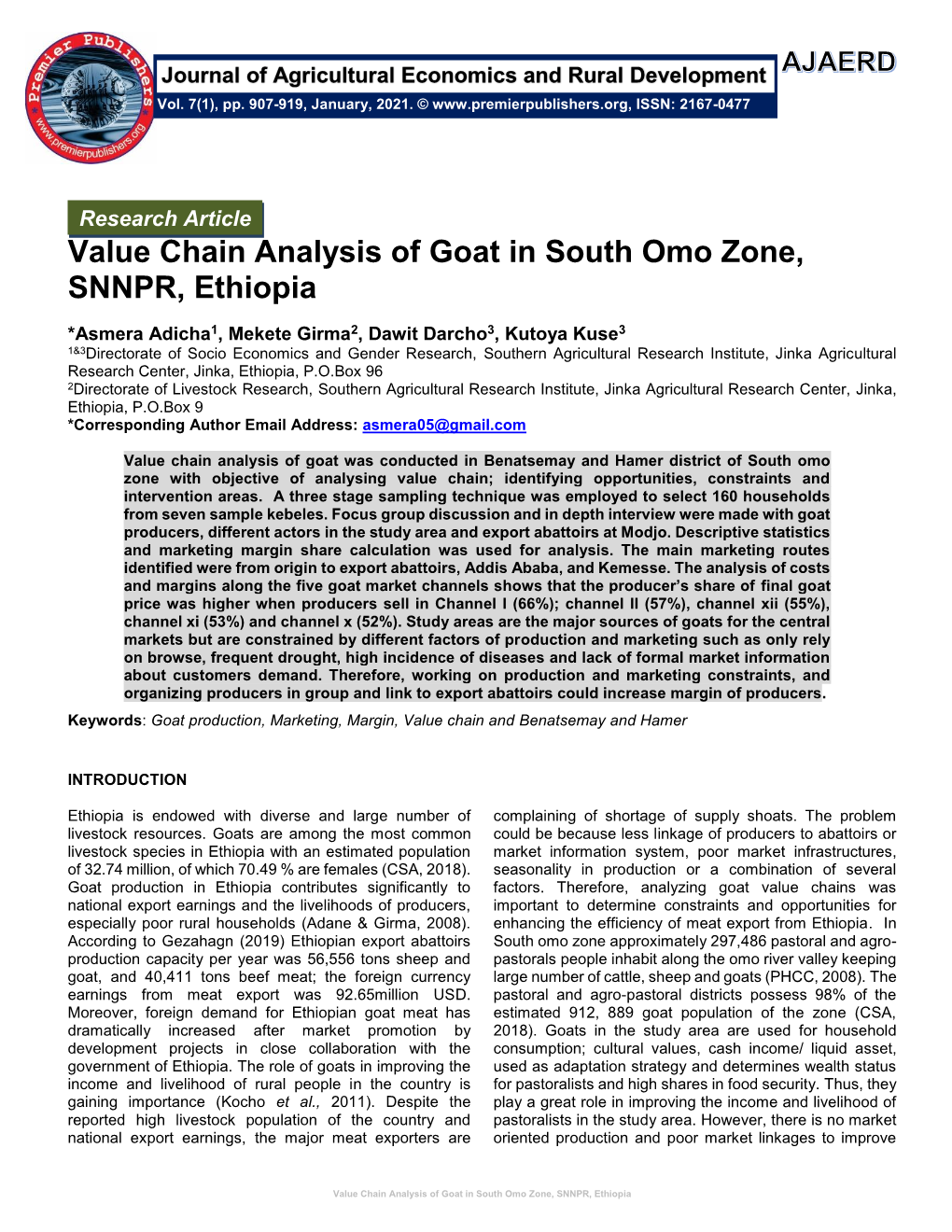 Value Chain Analysis Of Goat In South Omo Zone SNNPR Ethiopia DocsLib