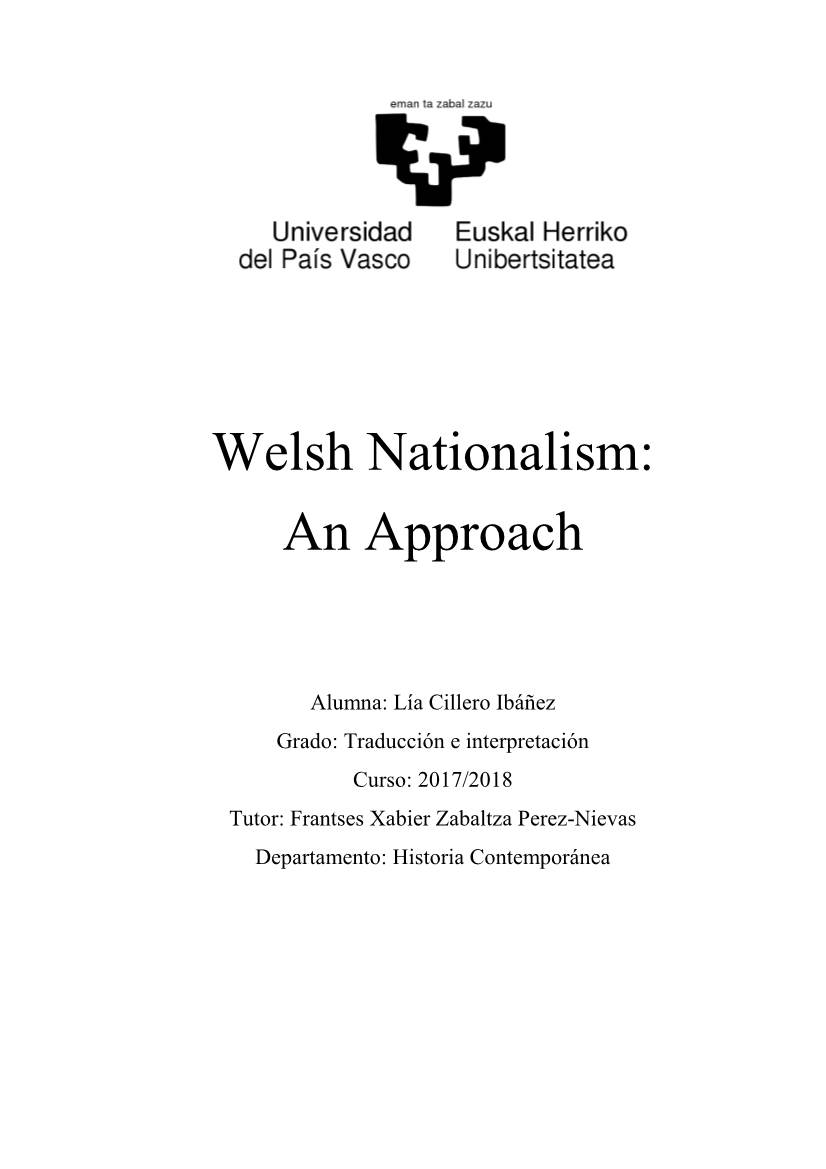 Welsh Nationalism: an Approach