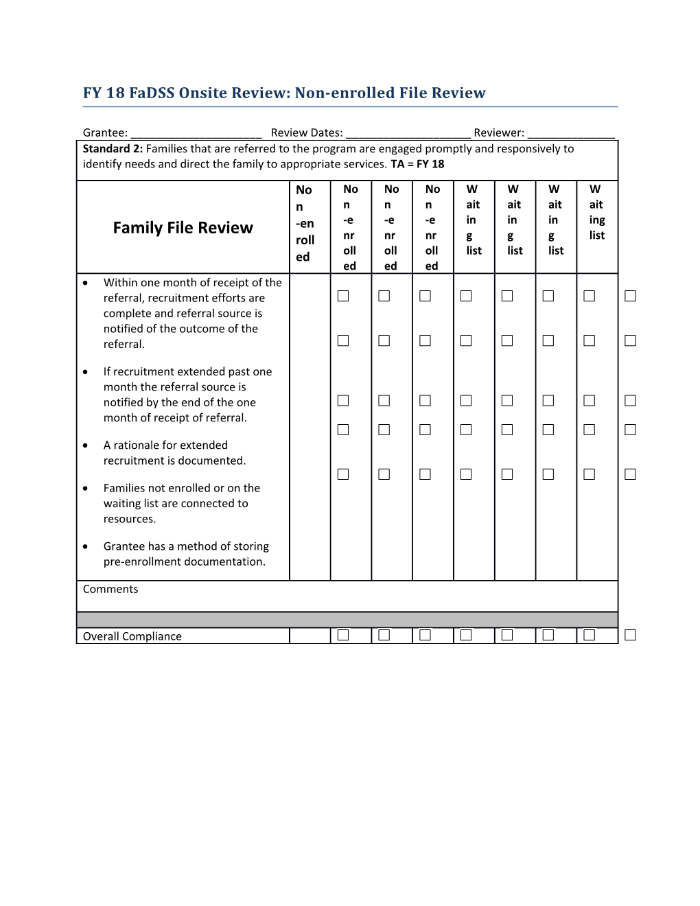 FY 18 Fadss Onsite Review: Non-Enrolled File Review