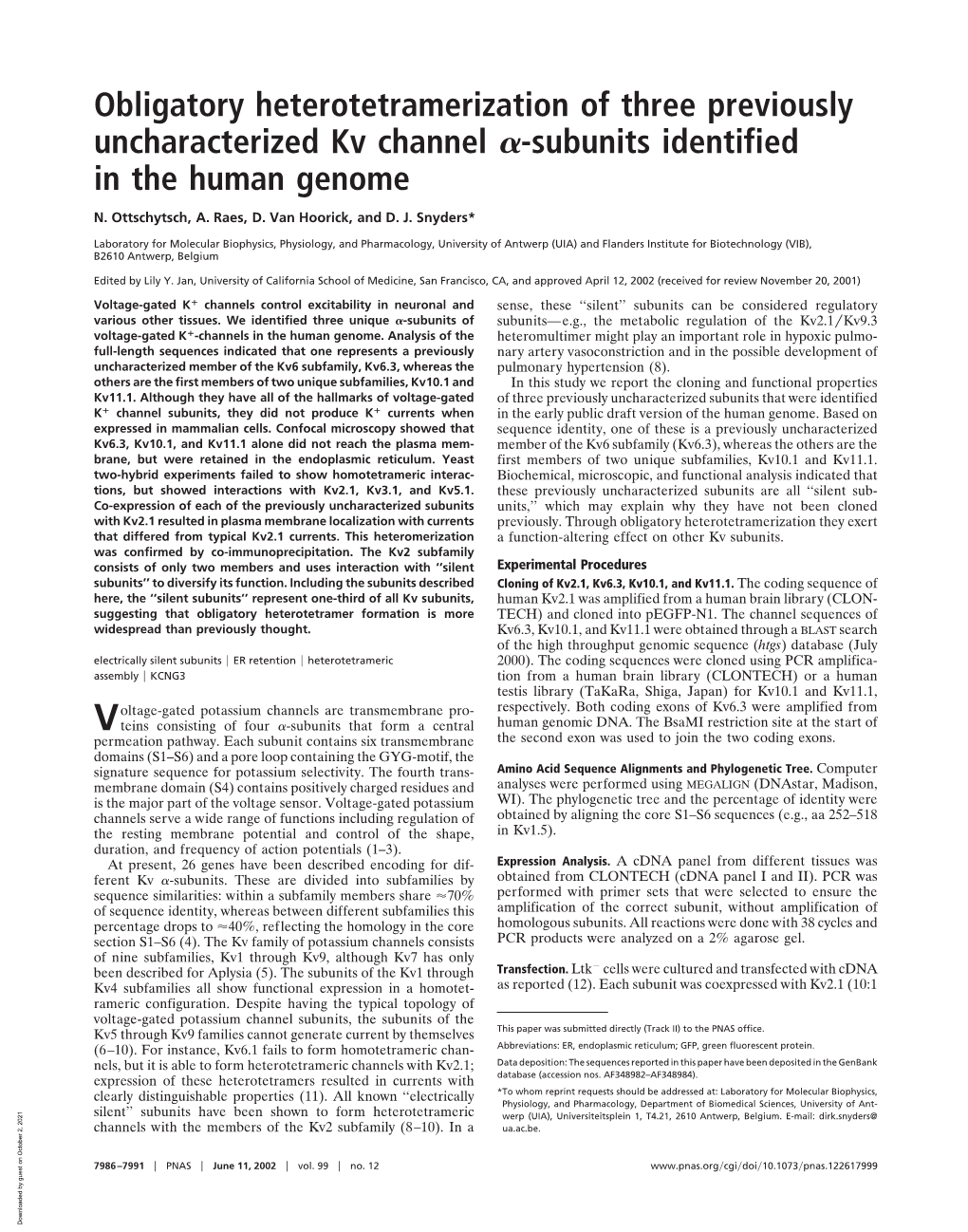 Subunits Identified in the Human Genome