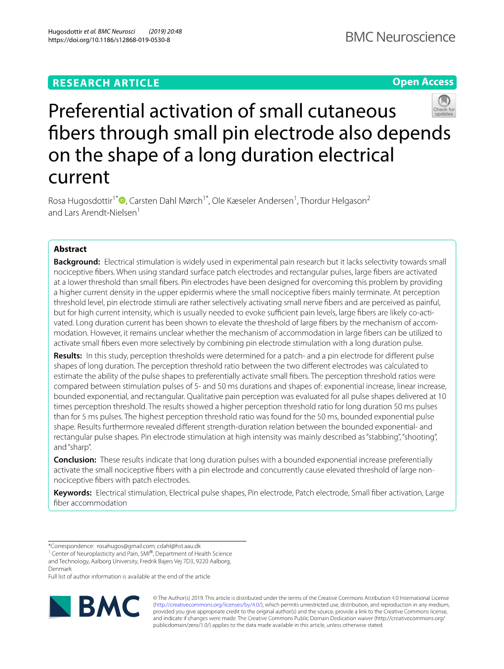 Preferential Activation of Small Cutaneous Fibers Through Small Pin