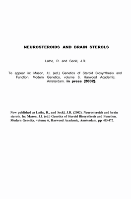 Neurosteroids and Brain Sterols