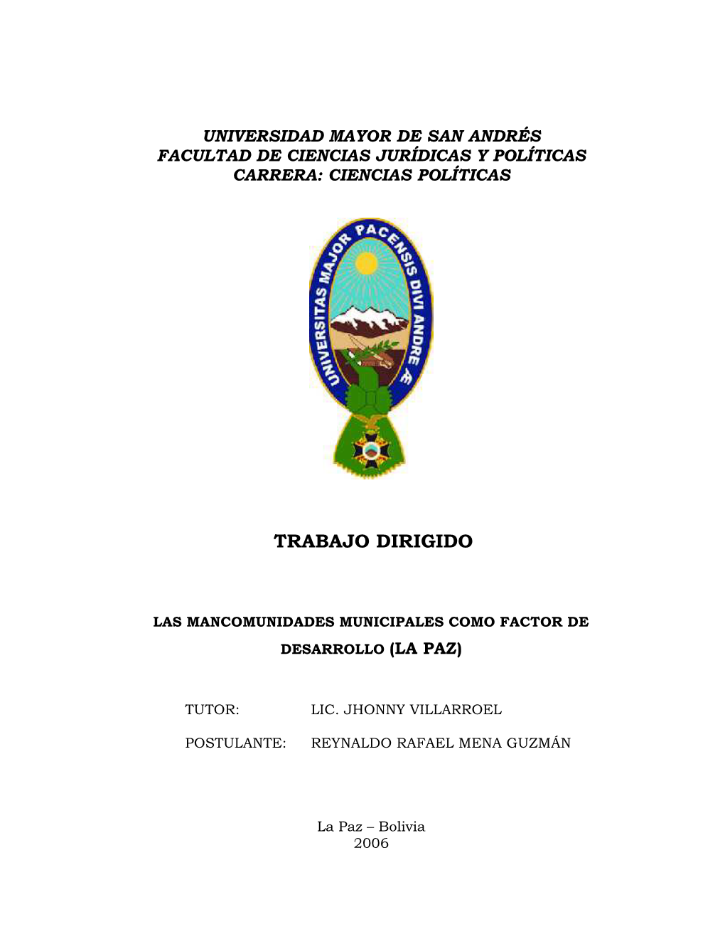 Las Mancomunidades Municipales Como Factor De Desarrollo (La Paz)