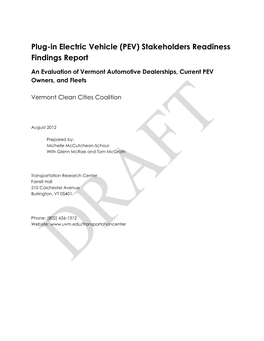 Plug-In Electric Vehicle (PEV) Stakeholders Readiness Findings Report