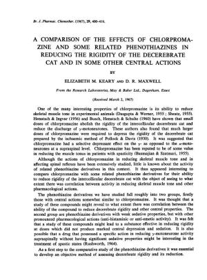 Zine and Some Related Phenothiazines in Reducing the Rigidity of the Decerebrate Cat and in Some Other Central Actions by Elizabeth M