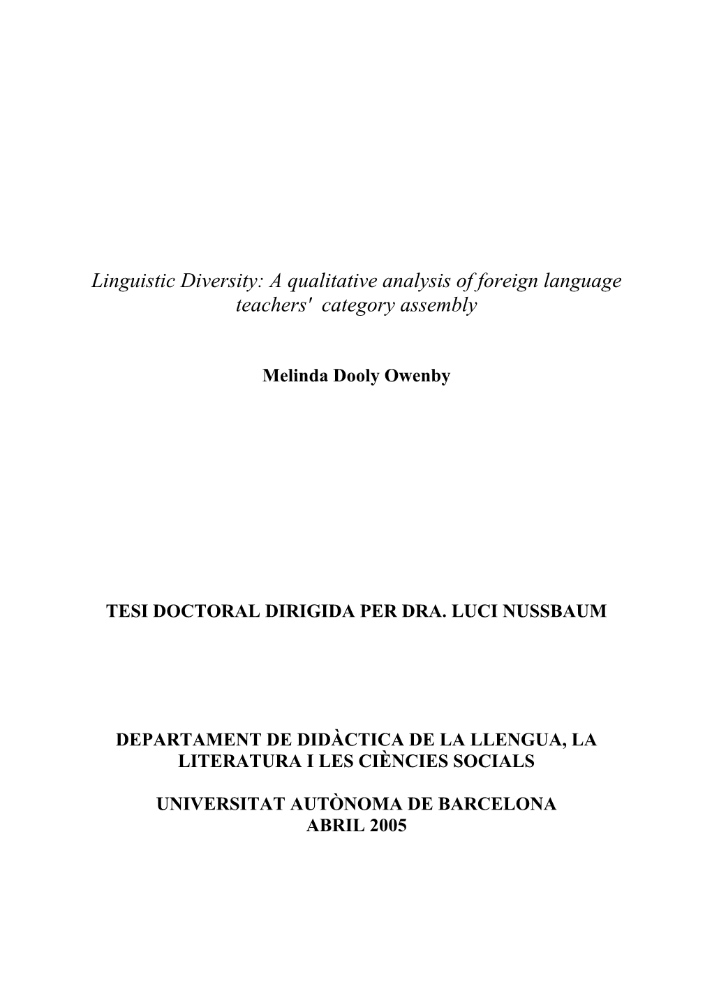Linguistic Diversity: a Qualitative Analysis of Foreign Language Teachers' Category Assembly