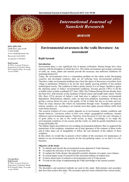 Environmental Awareness in the Vedic Literature: an Assessment