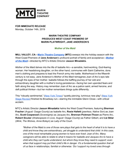 Mother of the Maid Press Release Marin Theatre Company