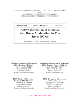 Active Reduction of Residual Amplitude Modulation in Free Space Eoms