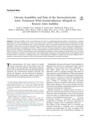 Chronic Instability and Pain of the Sternoclavicular Joint: Treatment with Semitendinosus Allograft to Restore Joint Stability Liam A