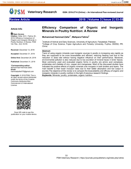 Efficiency Comparison of Organic and Inorganic Minerals in Poultry Nutrition