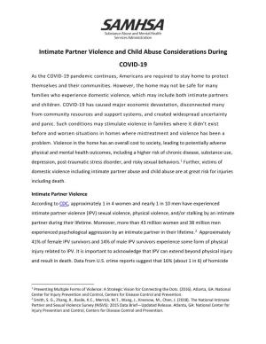Intimate Partner Violence and Child Abuse Considerations During