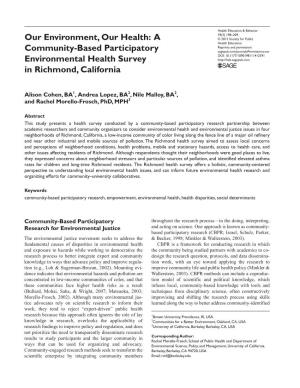 A Community-Based Participatory Environmental Health Survey In