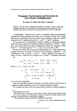 Triangular Factorization and Inversion by Fast Matrix Multiplication*
