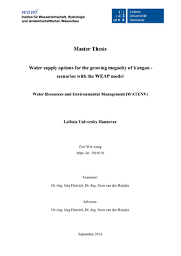 Water Supply Options for the Growing Megacity of Yangon - Scenarios with the WEAP Model