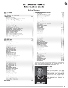 2011 Purdue Football Information Guide Table of Contents 2011 at a Glance