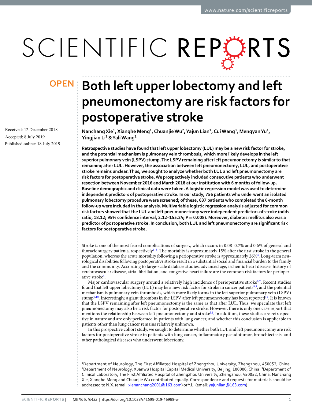 Both Left Upper Lobectomy and Left Pneumonectomy Are Risk Factors For