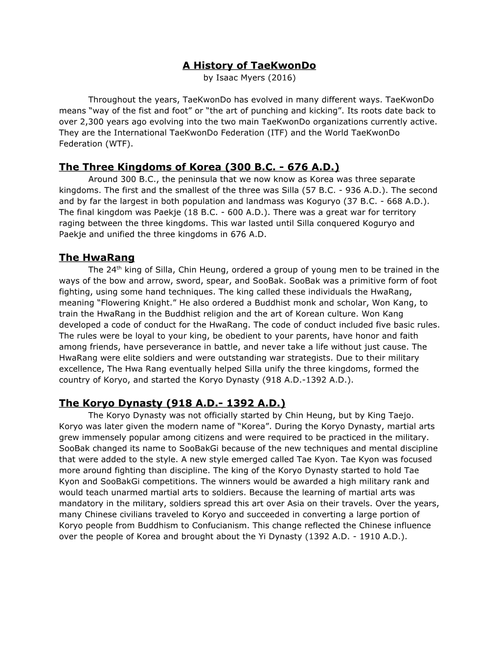 A History of Taekwondoаа the Three Kingdoms of Korea