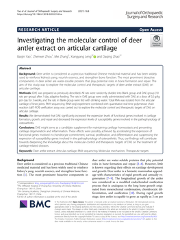 Investigating the Molecular Control of Deer Antler Extract on Articular Cartilage Baojin Yao1, Zhenwei Zhou1, Mei Zhang2, Xiangyang Leng3* and Daqing Zhao1*