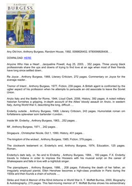 Download Any Old Iron, Anthony Burgess, Random House, 1992