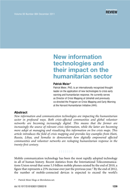 New Information Technologies and Their Impact on the Humanitarian