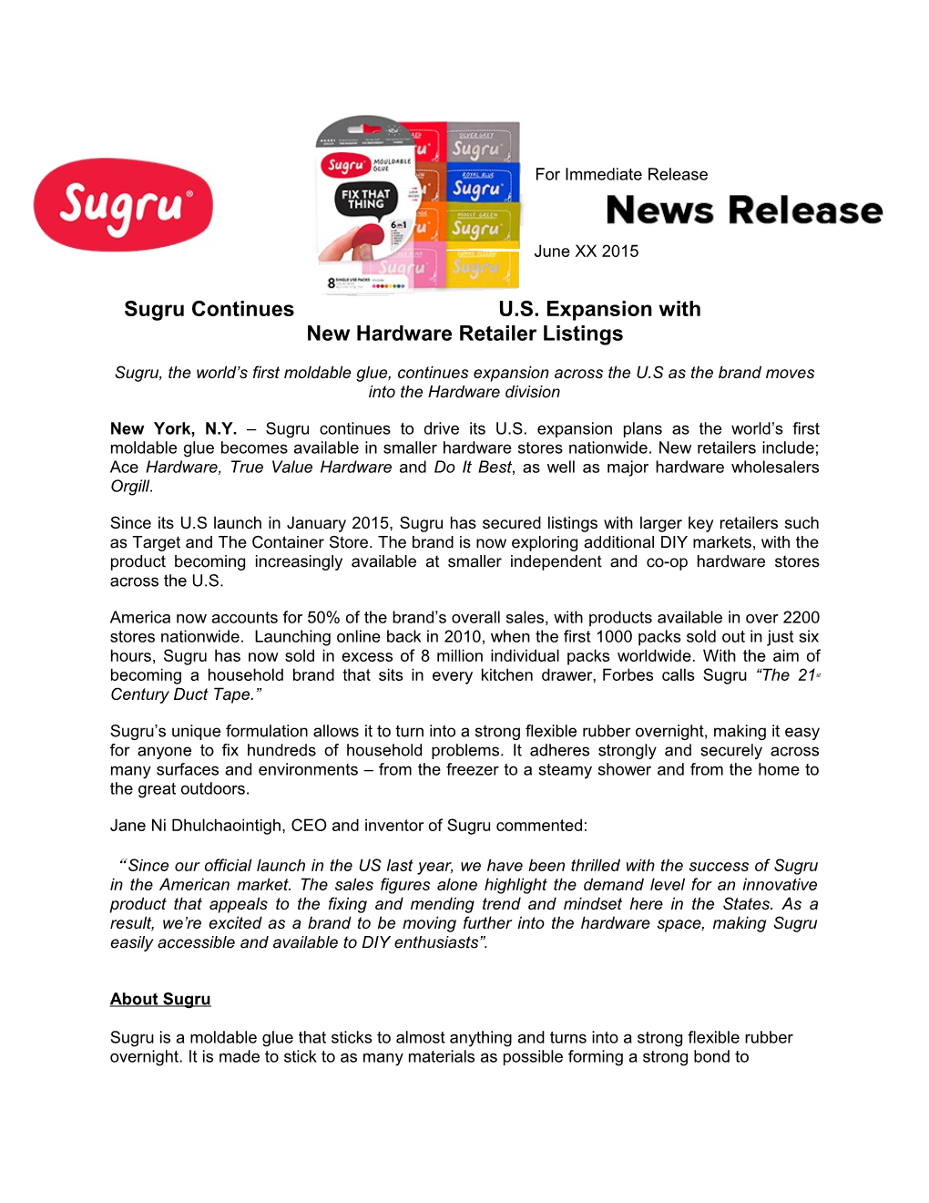 Sugru Continues U.S. Expansion With