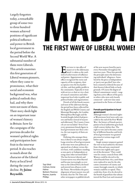 THE FIRST WAVE of LIBERAL WOMEN in LOCAL GOVERNMENT LEADERSHIP 1918–1939 the Period Before the Second World War