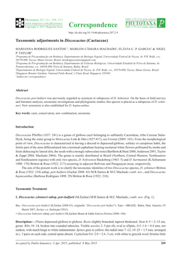 Taxonomic Adjustments in Discocactus (Cactaceae)