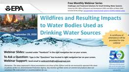 Wildfires and Resulting Impacts to Water Bodies Used As Drinking